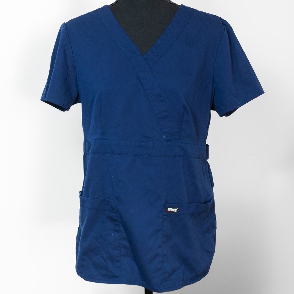Grey's Anatomy Blue 3-Pocket Mock Wrap Scrub Top